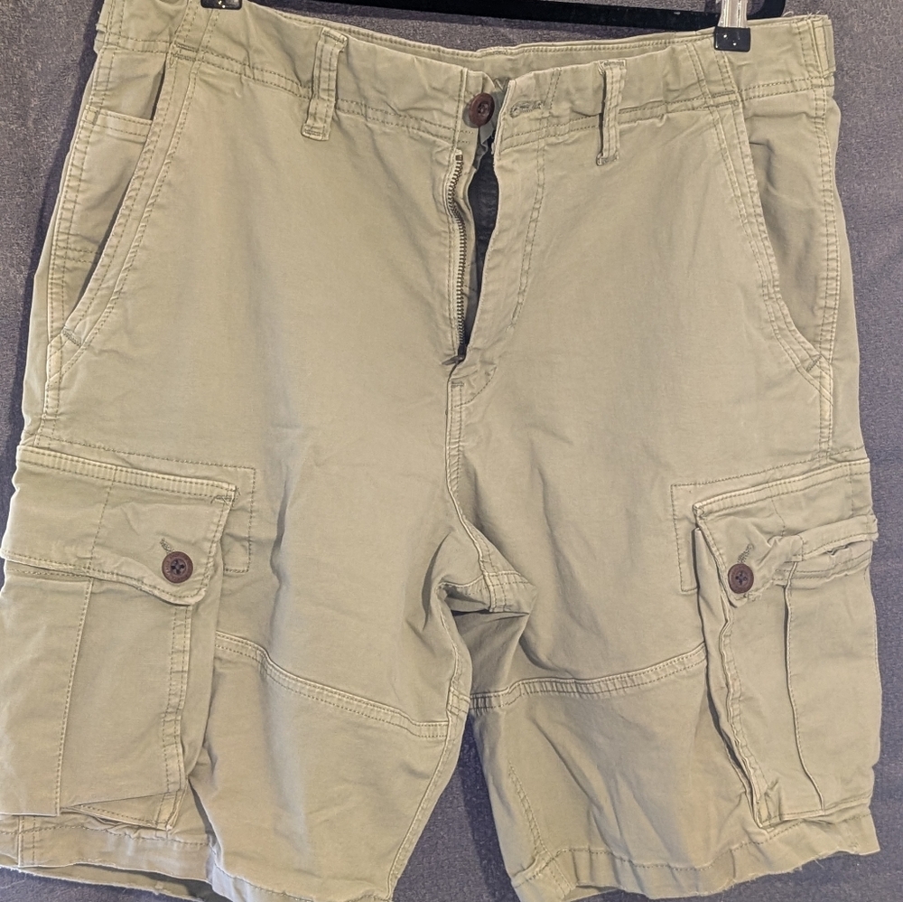 Men's Casual Cargo Shorts - Light Washed Olive SZ-36